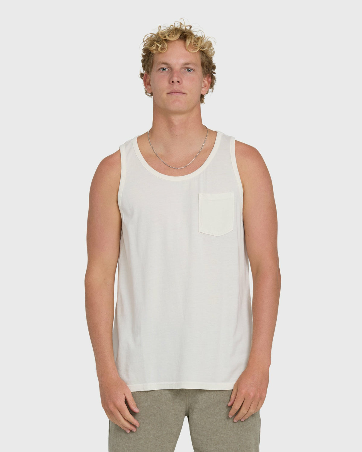 Billabong Men's Essential Pocket Wave Washed Premium Tank Top - Off White