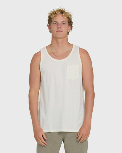 Billabong Men's Essential Pocket Wave Washed Premium Tank Top - Off White