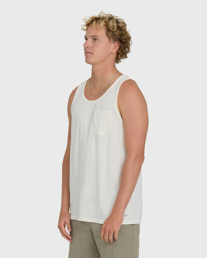 Billabong Men's Essential Pocket Wave Washed Premium Tank Top - Off White