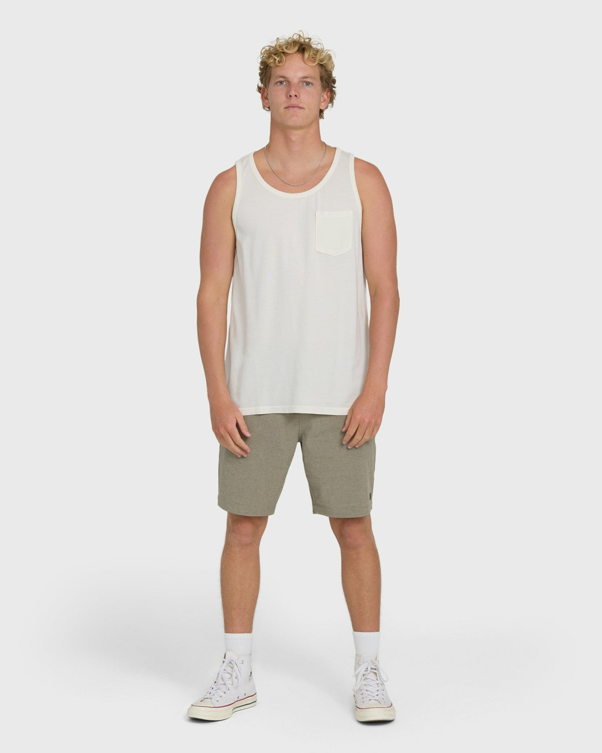 Billabong Men's Essential Pocket Wave Washed Premium Tank Top - Off White