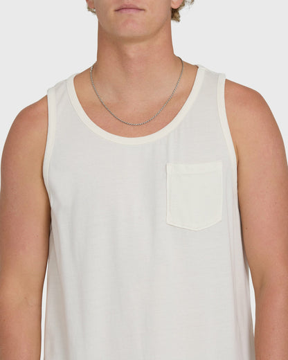 Billabong Men's Essential Pocket Wave Washed Premium Tank Top - Off White