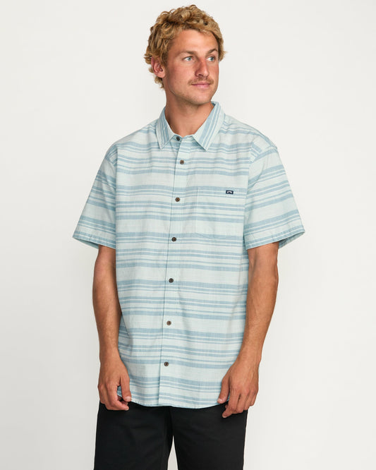 Billabong Men's All Day Stripe Short Sleeve Shirt - Ash Blue