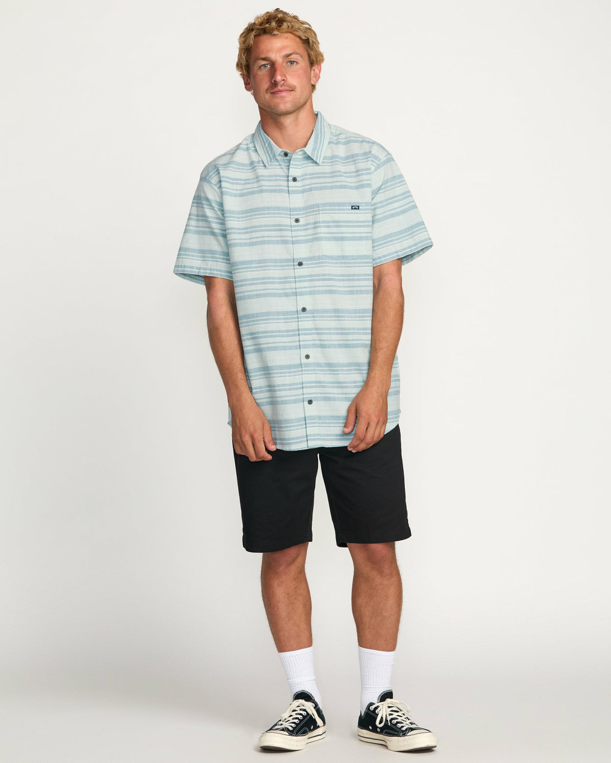 Billabong Men's All Day Stripe Short Sleeve Shirt - Ash Blue