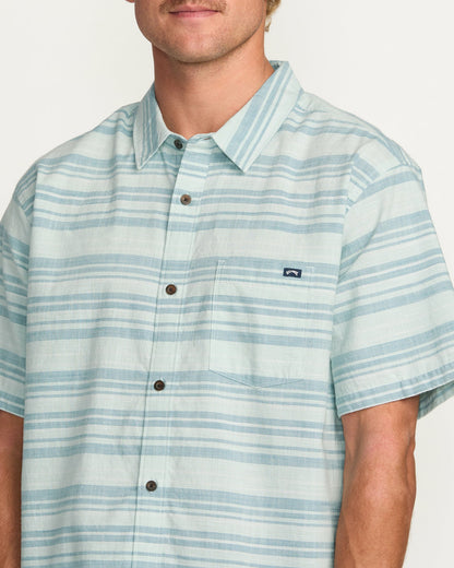 Billabong Men's All Day Stripe Short Sleeve Shirt - Ash Blue