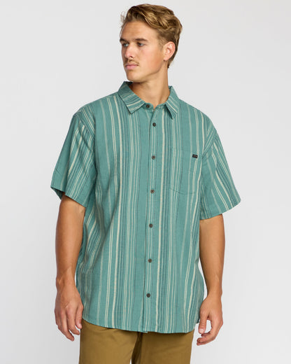Billabong Men's All Day Stripe Short Sleeve Shirt - Sage Green