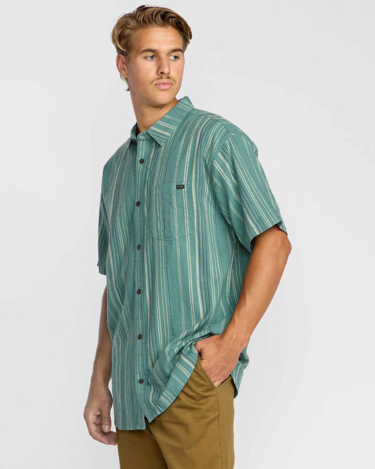 Billabong Men's All Day Stripe Short Sleeve Shirt - Sage Green