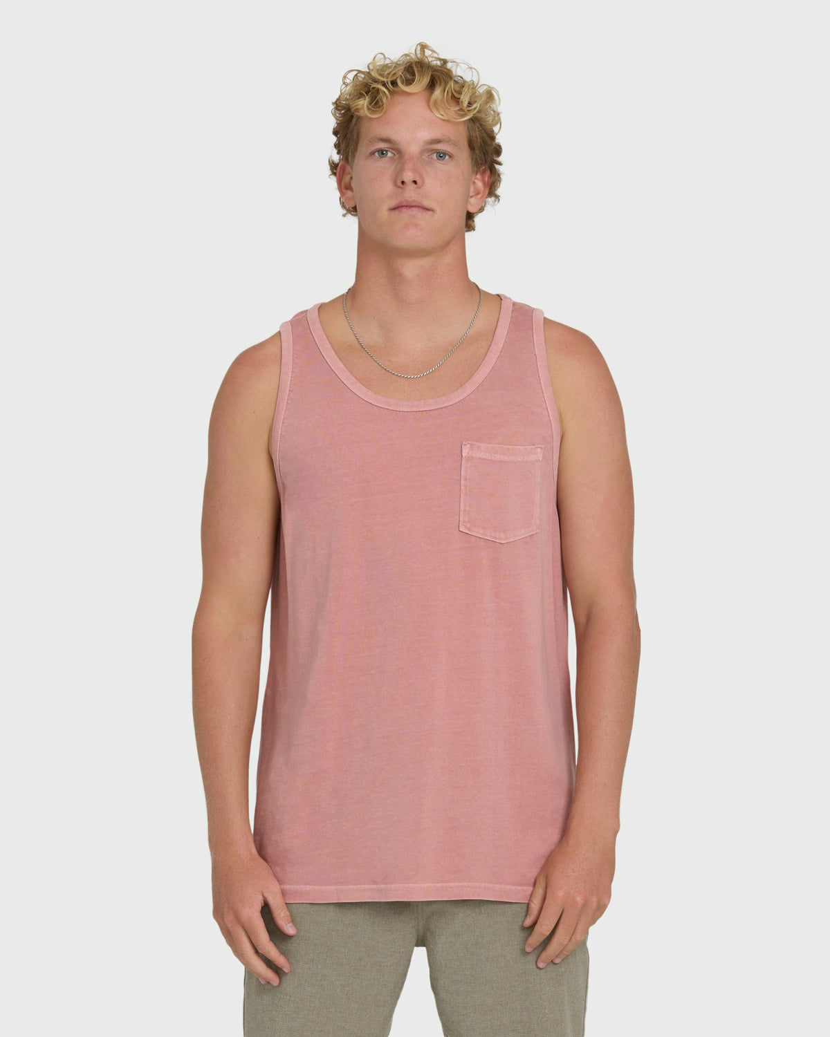 Billabong Men's Essential Pocket Wave Washed Premium Tank Top - Ash Rose