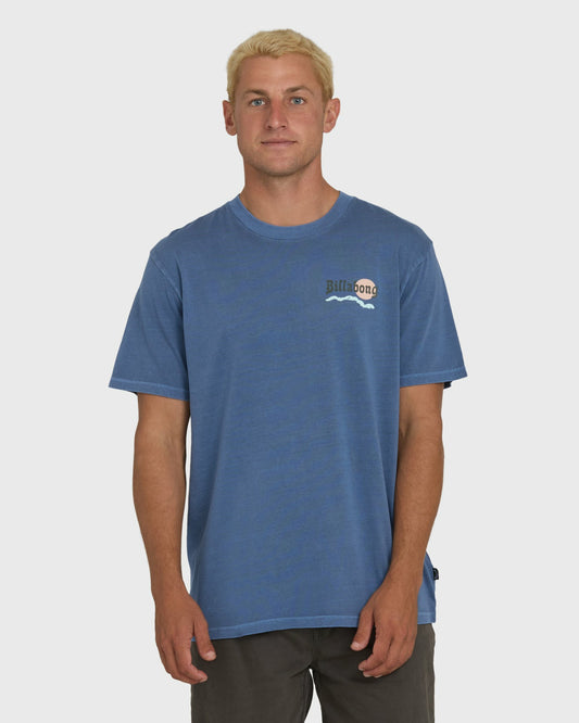 Billabong Men's Loner Wave Washed Premium Short Sleeve Knit T-Shirt - Blue Horizon