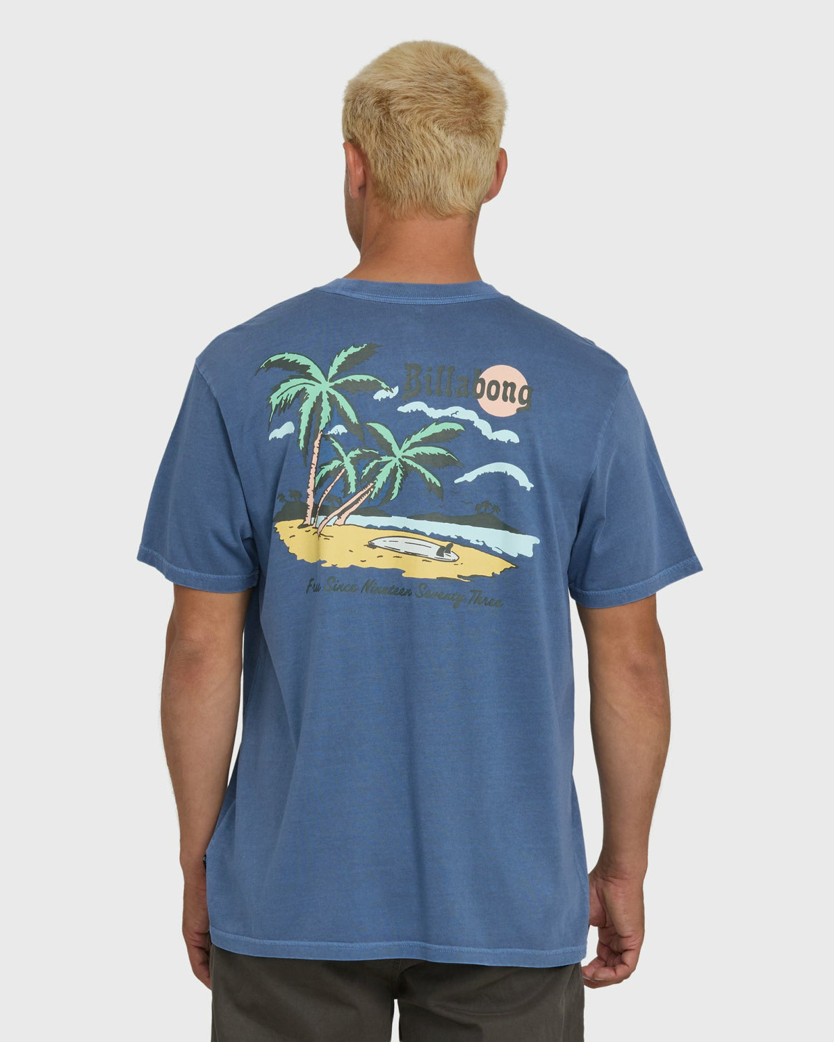 Billabong Men's Loner Wave Washed Premium Short Sleeve Knit T-Shirt - Blue Horizon