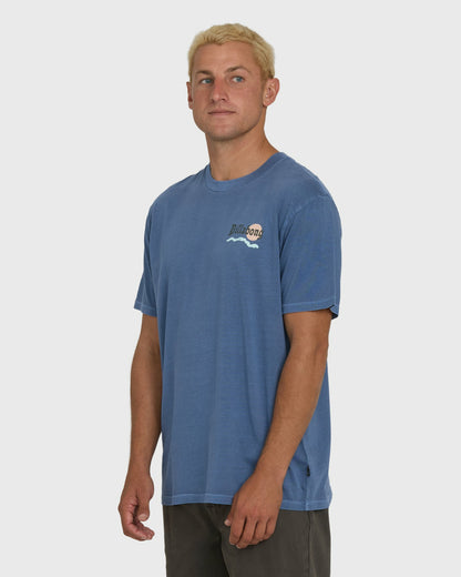 Billabong Men's Loner Wave Washed Premium Short Sleeve Knit T-Shirt - Blue Horizon