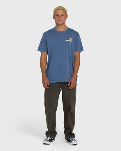 Billabong Men's Loner Wave Washed Premium Short Sleeve Knit T-Shirt - Blue Horizon