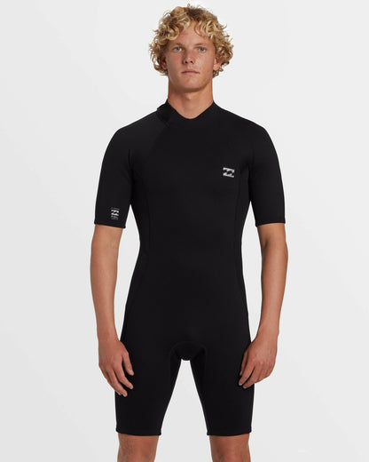 Billabong Men's 2mm Foil Flatlock Back Zip Short Sleeve Springsuit - Black