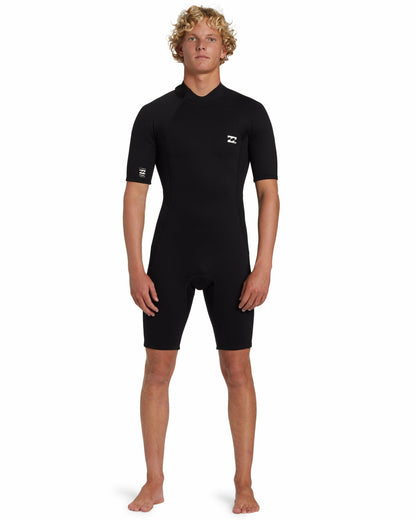 Billabong Men's 2mm Foil Flatlock Back Zip Short Sleeve Springsuit - Black