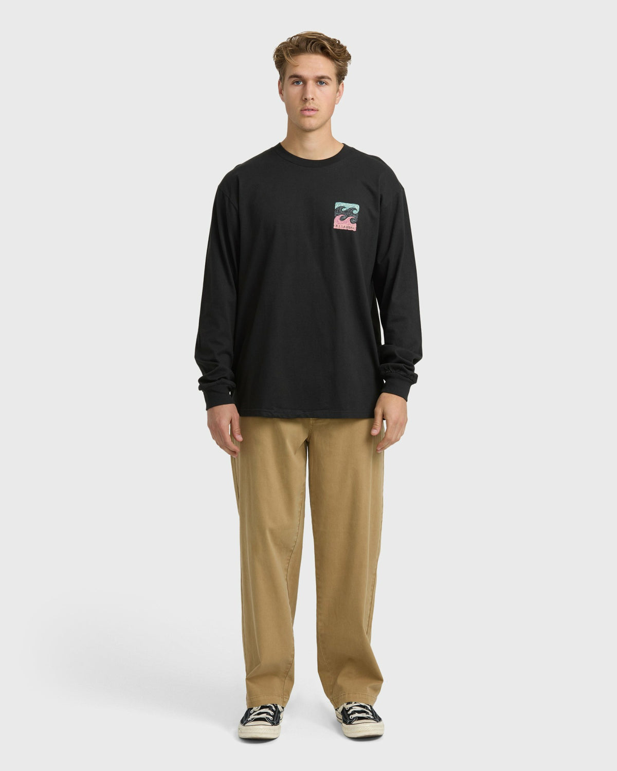 Billabong Men's Crayon Wave Regular Long Sleeve T-Shirt - Washed Black