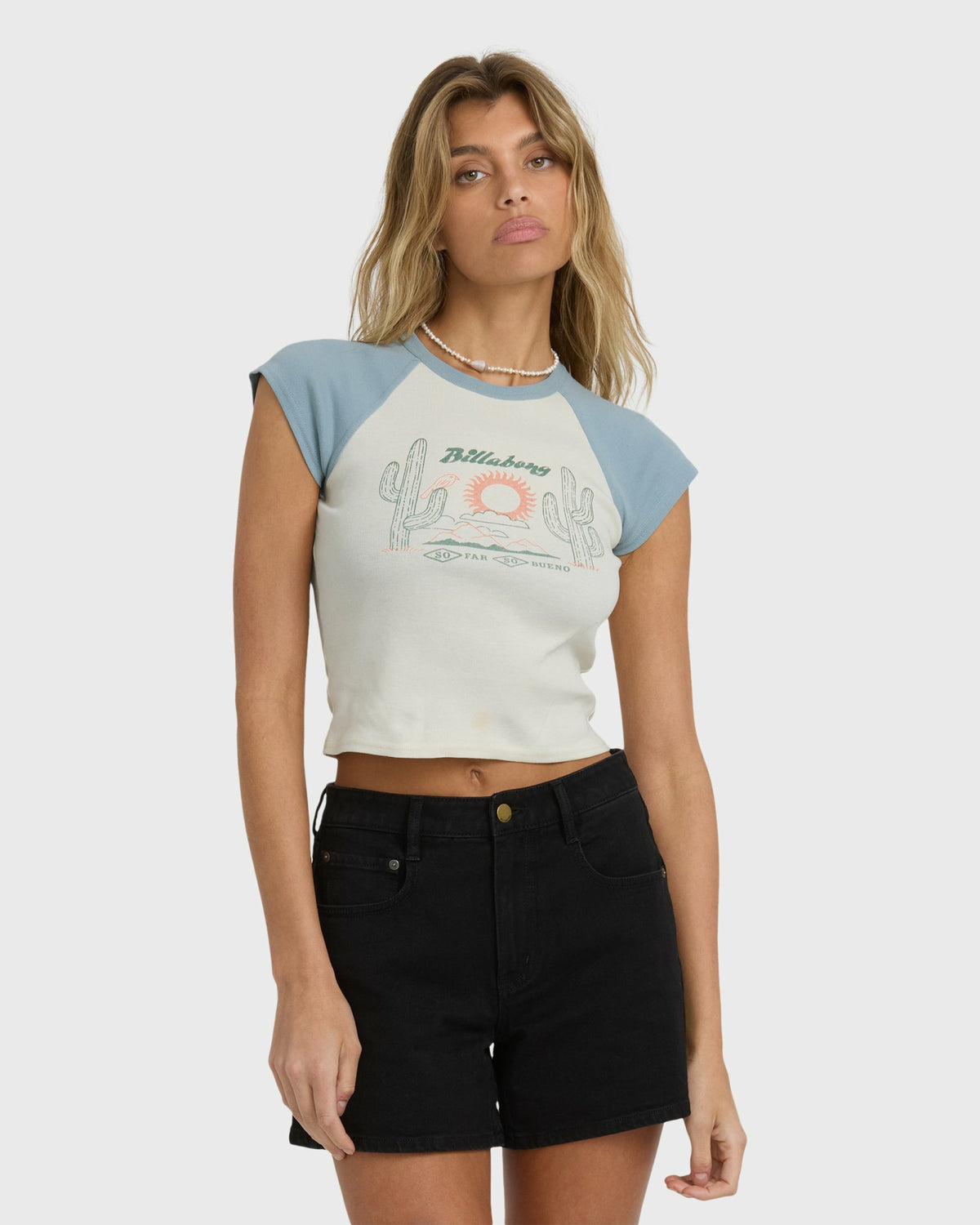 Billabong Women's Forever Had Short Sleeve Raglan Tee - Mineral Blue