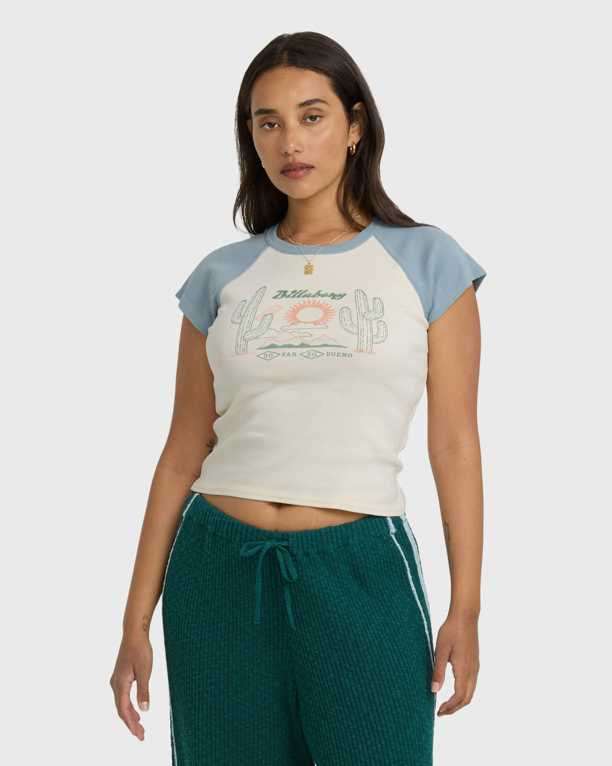 Billabong Women's Forever Had Short Sleeve Raglan Tee - Mineral Blue