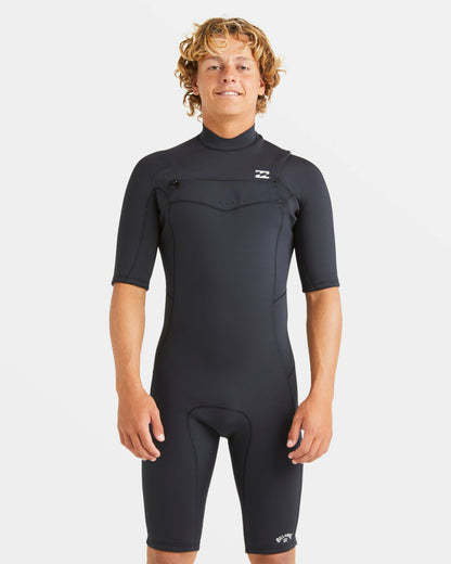 Billabong Men's 2\/2mm Absolute Natural Upcycler GBS Chest Zip Short Sleeve Springsuit - Black