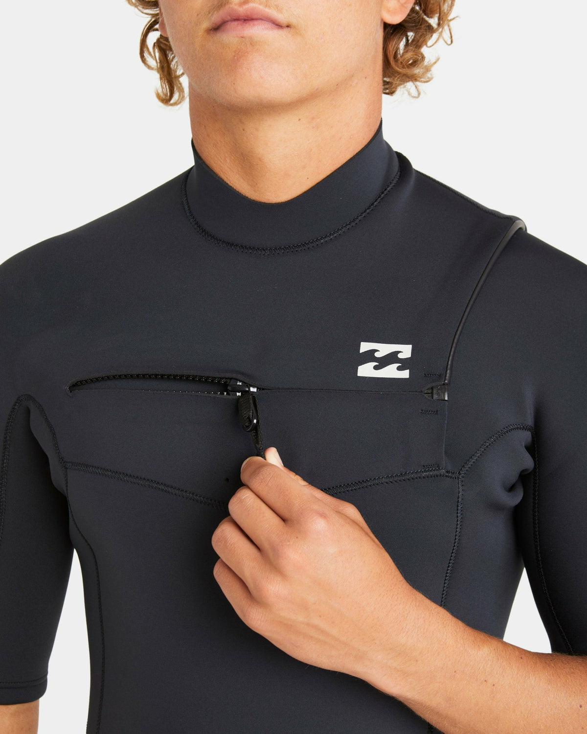 Billabong Men's 2\/2mm Absolute Natural Upcycler GBS Chest Zip Short Sleeve Springsuit - Black