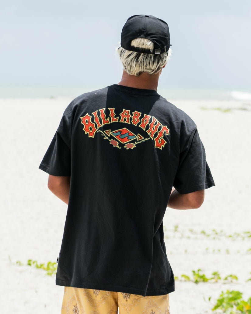 Billabong Men's Rose Arch Regular Short Sleeve T-Shirt - Washed Black