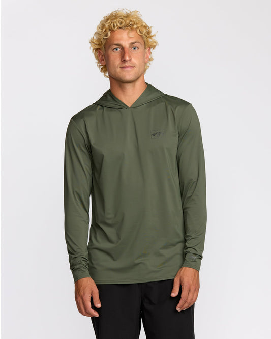 Billabong Men's Arch Mesh Long Sleeve Hooded Surf Tee - Dark Military