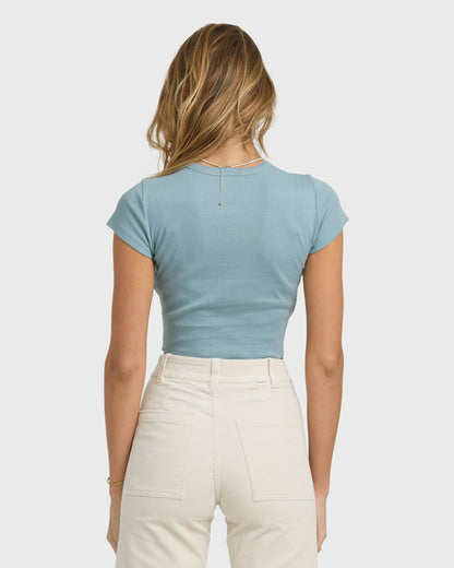 Billabong Women's Pretty Sweet Day Short Sleeve T-Shirt - Mineral Blue